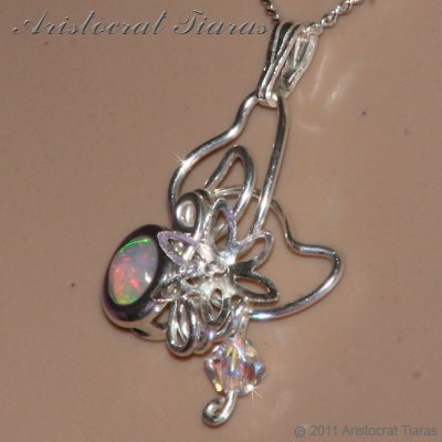 Floral design opal Swarovski handmade 925 necklace picture 10