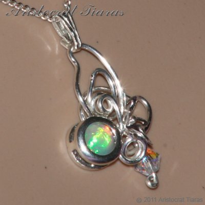 Floral design opal Swarovski handmade 925 necklace picture 12