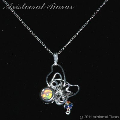 Floral design opal Swarovski handmade 925 necklace picture 2
