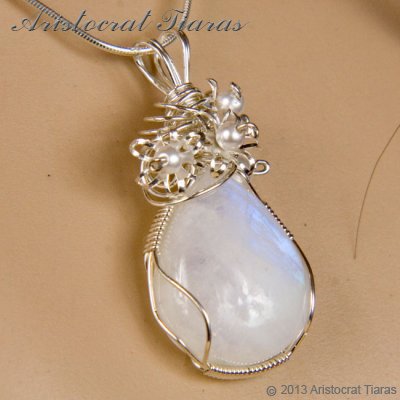 Lady Grace 925 flowers pearls moonstone necklace picture 11