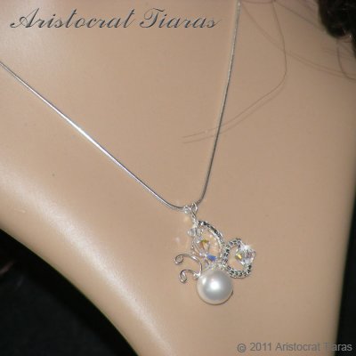 Lady Pearl butterfly handmade crystal 925 necklace picture 6