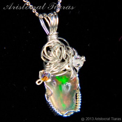 Swirls design opal handmade Swarovski 925 necklace picture 2