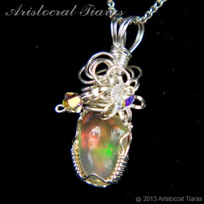 Swirls design opal handmade Swarovski 925 necklace picture 4