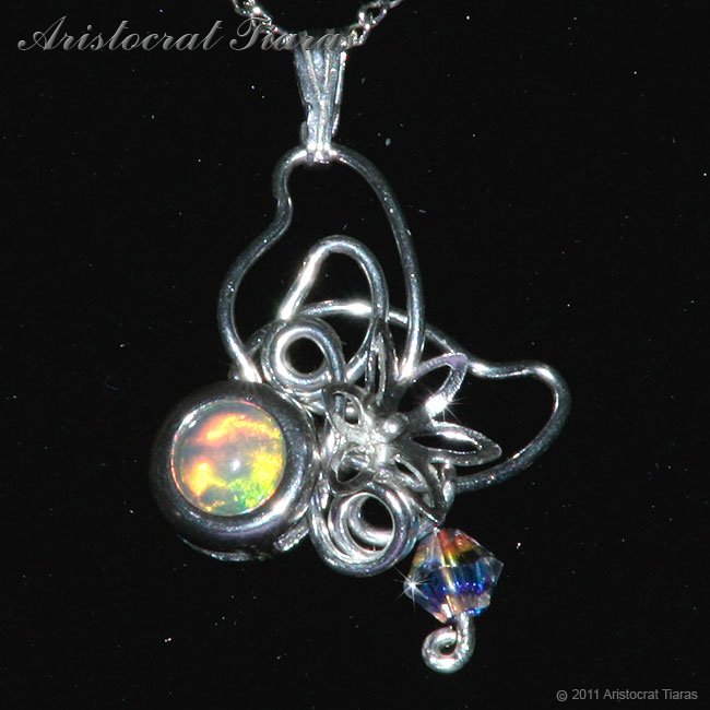 Floral design opal Swarovski handmade 925 necklace