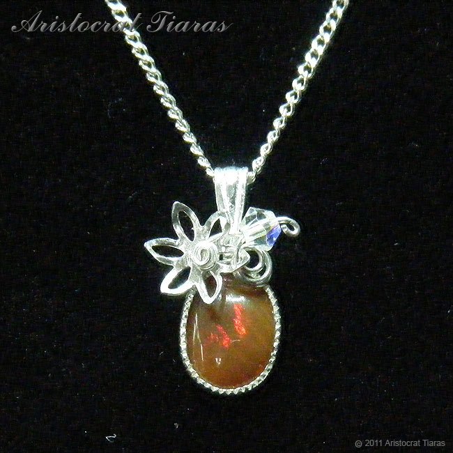 Flower design opal handmade Swarovski 925 necklace