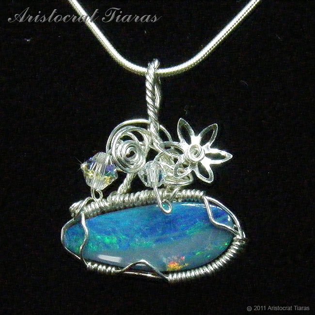 Tropical feel design opal doublet 925 necklace