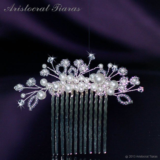 Lady Alina handmade Swarovski pearl flower hair comb