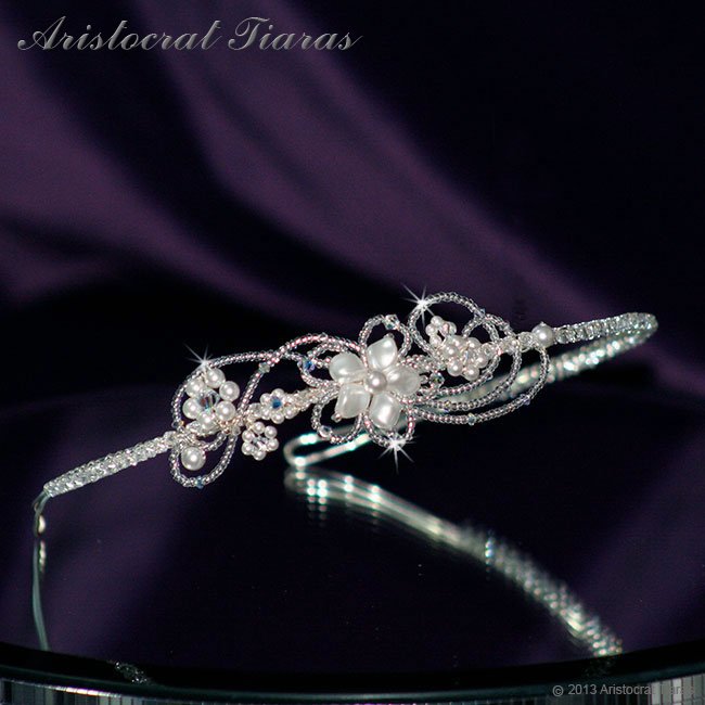 Lady Rosaleen handmade Swarovski pearl flower bridal headband