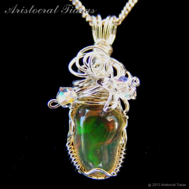 Swirls design opal handmade Swarovski 925 necklace